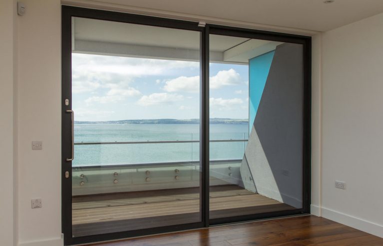 Black aluminium sliding patio door interior view