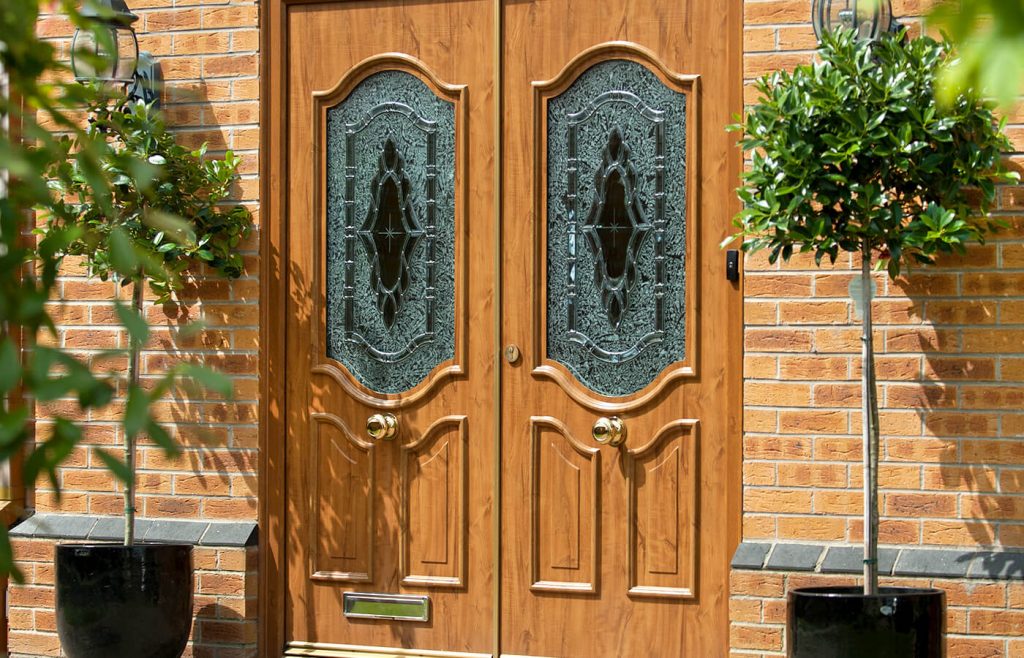 Dual golden oak uPVC entrance doors