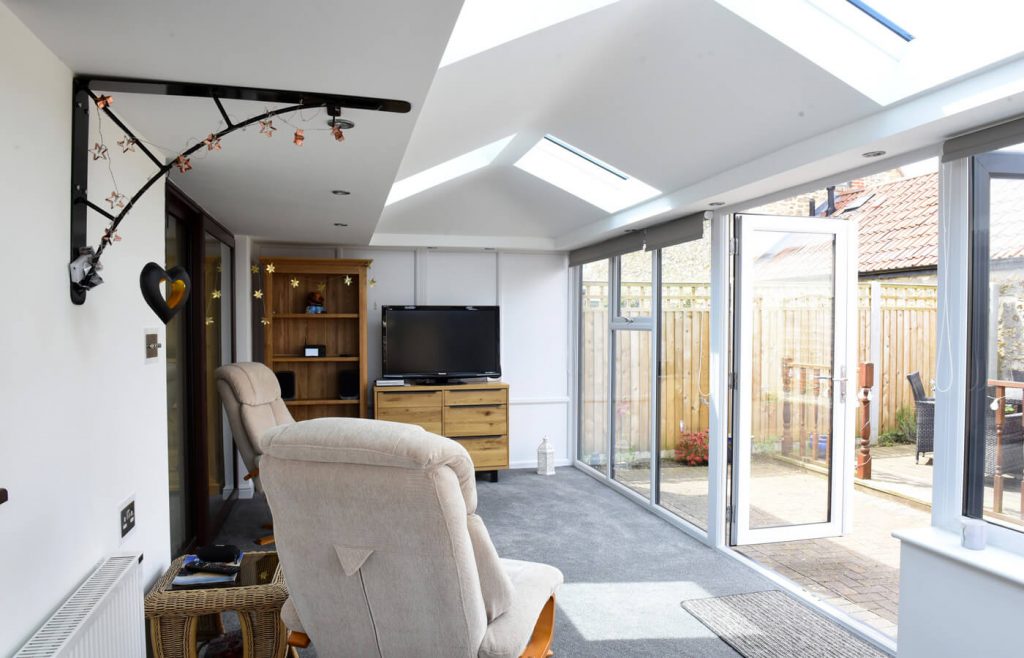 Tiled conservatory roof interior view