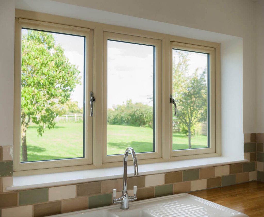 Cream casement UPVC windows in a kitchen interior