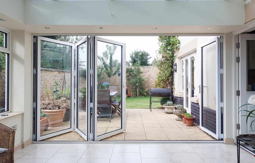 White aluminium bifold door interior view