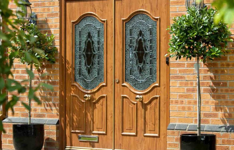 Dual golden oak uPVC entrance doors