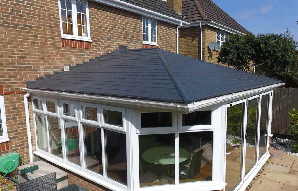 Large black tiled conservatory roof