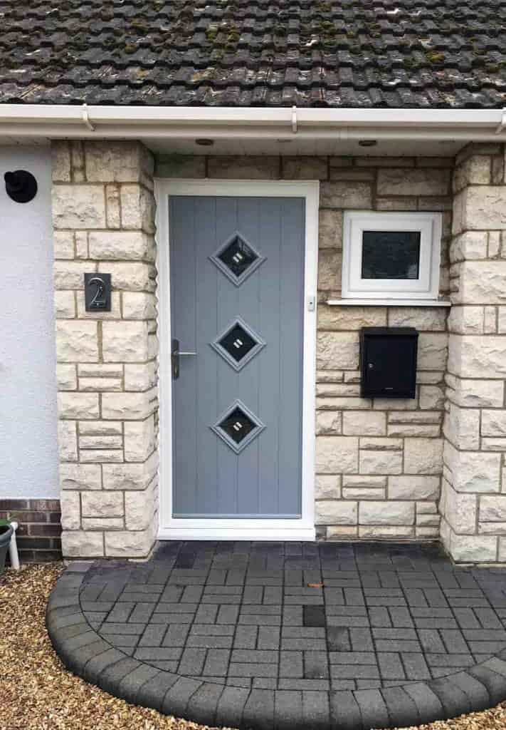 Grey composite door with glazed panels