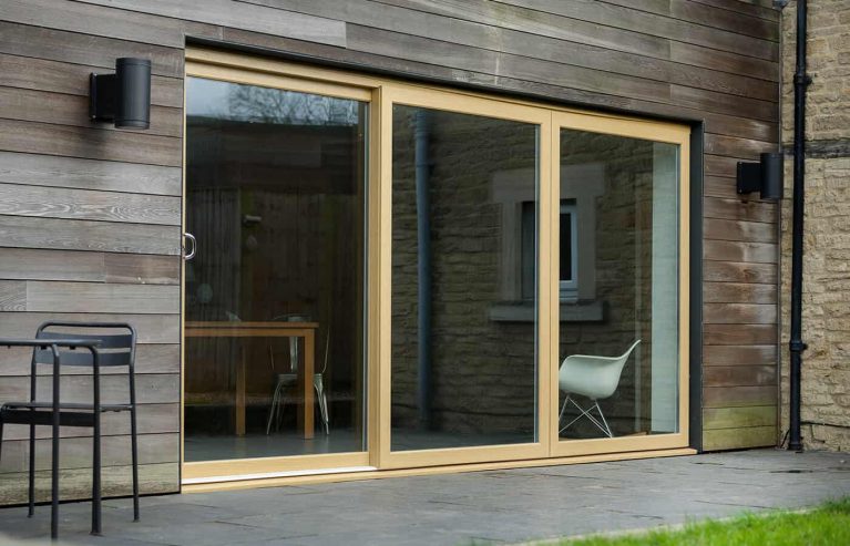 Large light oak effect sliding patio door