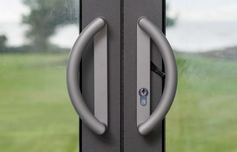 Close up of patio door handles