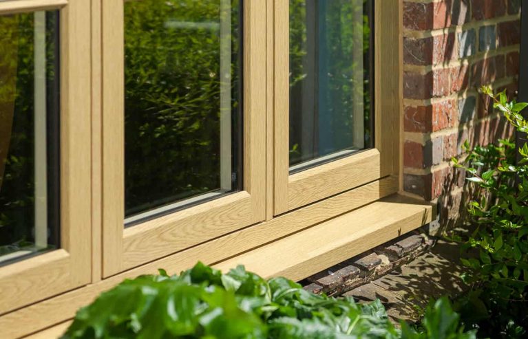A uPVC window with mechanical joint weld to make it look like a real wooden window