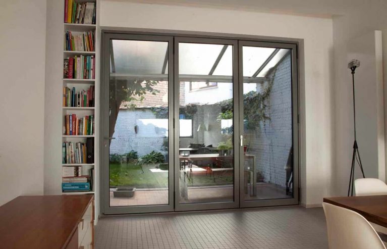 Grey aluminium bifold door interior view