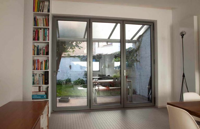 Grey aluminium bifold doors interior view